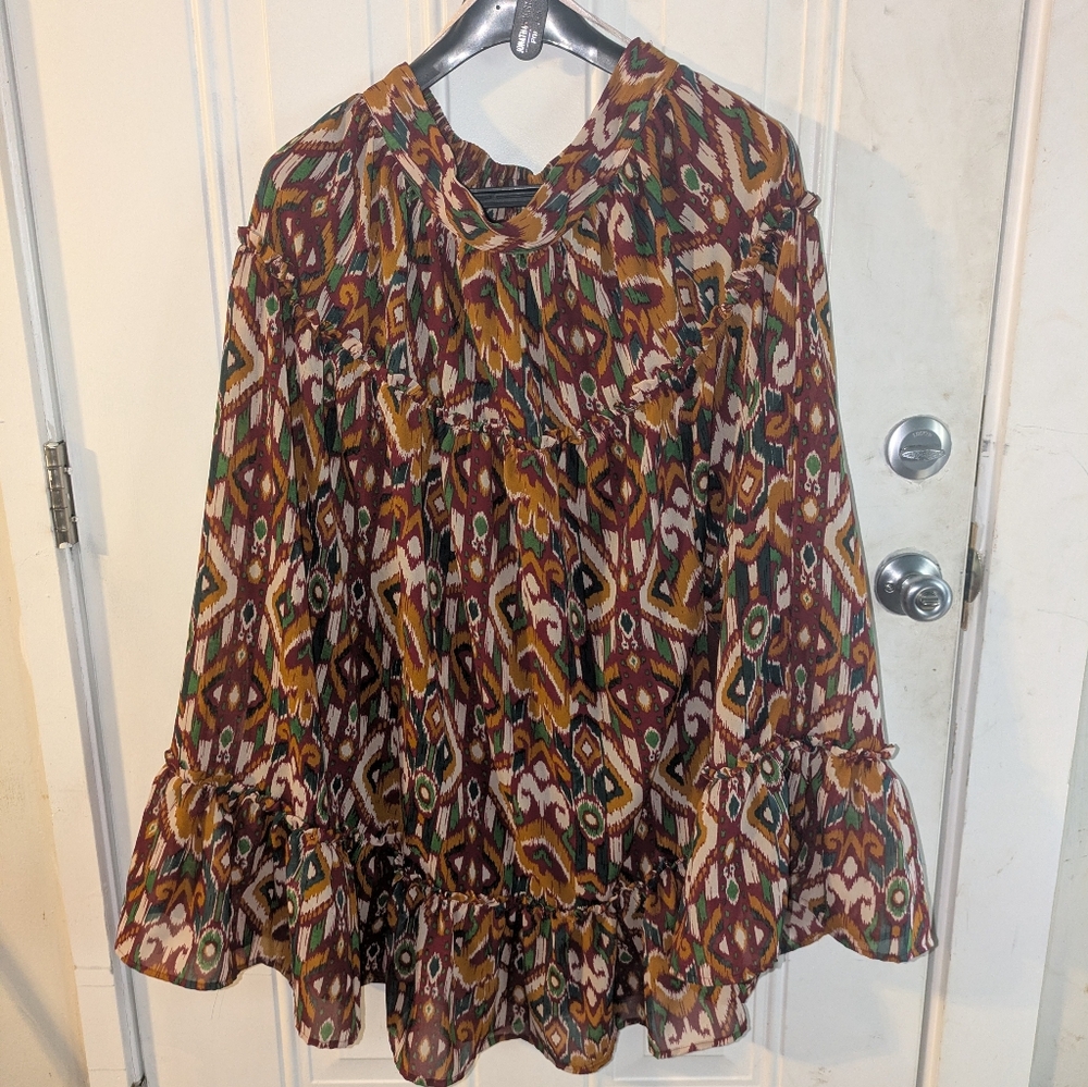 Tier Destiny XL Boho Ikat Print Tiered Maxi Skirt Elastic Waist